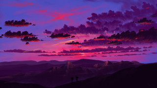 Sunset couple hill clouds cityscape - a painting of a sunset free wallpaper