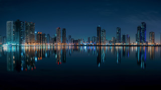 City skyline night reflection bridge 4 - choi buk free wallpaper