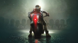 Man motorcycle red lights concept - his helmet free wallpaper