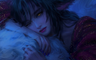 Yellow eyes woman fur coat - a fur coat free wallpaper