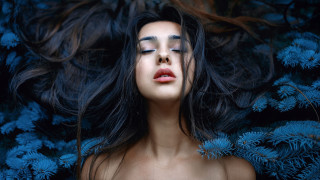 Woman long hair blue background 2 - her eye free wallpaper for desktop