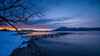 Lake rocks tree mountain evening - a bunch of rocks free wallpaper
