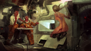 Couple sitting table tv mirror - mars ravelo and greg rutkowski free wallpaper