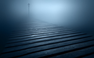 Wooden dock foggy night street - a wooden dock free wallpaper