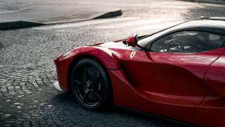 Red sports car cobblestone street 5 - the hood free wallpaper