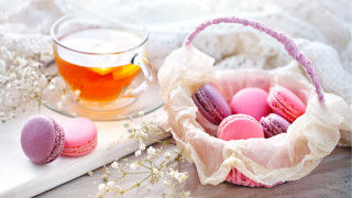 Basket macaroons tea book flowers - camille bombois free wallpaper
