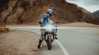 Motorcycle mountain light beam futurism - anamorphic free wallpaper