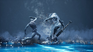 Bubbles water sword aurora night - two person free wallpaper for desktop