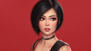 Woman blackdress redbackground bangs bobcut - stanley artgerm lau free wallpaper