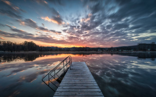 Sunset dock water clouds lake - a body of water below free wallpaper