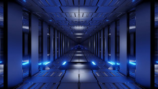 Hallway blue lights holography cgi - a long hallway free wallpaper for desktop