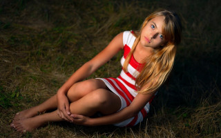 Young woman striped dress nature - a young woman free wallpaper