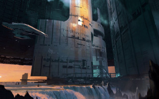Futuristic city waterfall ceric peyravernay - cedric peyravernay free wallpaper