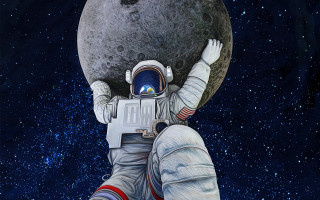 Astronaut moon space stars 1970s - free space wallpaper