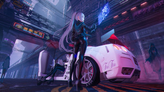 Futuristic woman neon city cyberpunk 6 - a futuristic woman free wallpaper