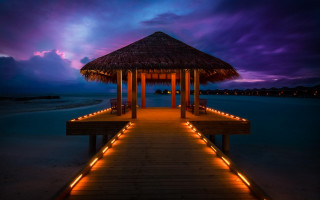 Pier lit gazebo night purple - a pier free wallpaper for desktop