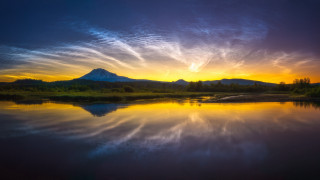 Lake mountain sunset clouds reflection - widescreen free wallpaper