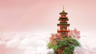 Tower clouds east asian shrine - cinematic matte painting free wallpaper for desktop