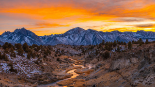River valley mountains sunset red - a valley free wallpaper