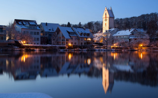 Lake clock tower snowy night - heidelberg school free wallpaper