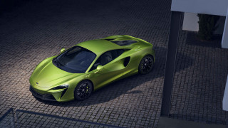 Green sports car brick road - a brick road next free wallpaper