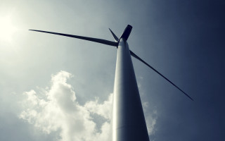 Wind turbine blue sky clouds - against a blue sky free wallpaper for desktop