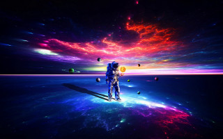Space man planet starry sky - a colorful sky in the background free wallpaper