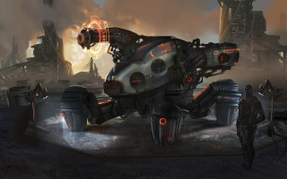 Futuristic afrofuturism mecha giantgun city - league of legends concept art free wallpaper for desktop