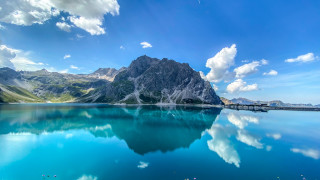 Mountain reflection bridge lake sky - a bridge in the distance free wallpaper for desktop