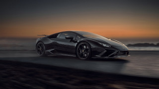 Black sports car sunset road 8 - a sky background and a body of water free wallpaper