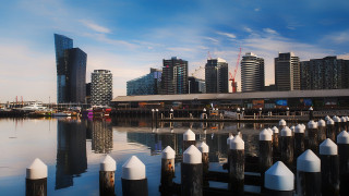 City skyline bridge river mountains 2 - a few building free wallpaper