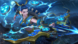 Woman sword lightning rain glow - a video game scene free wallpaper