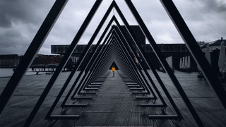 Walkway yellow umbrella constructivism geometric - geometric shape free wallpaper for desktop