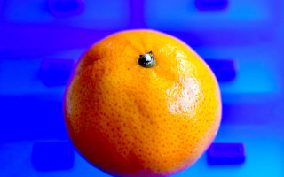 Orange blue moon crescent planet - a black dot free wallpaper for desktop