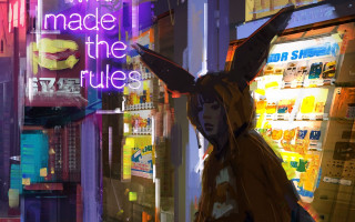 Cyberpunk woman vendingmachine neon sign - a neon sign behind her free wallpaper