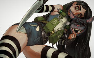 Woman knife cat green bag - bayard wu free wallpaper