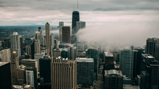 Cityscape skyscrapers clouds bridge architecture - free rain wallpaper