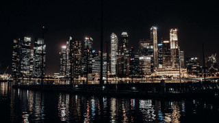 City skyline night boat reflections - adrian zingg free wallpaper