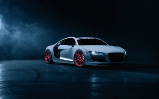 White car red rims dark - red rim free wallpaper for desktop