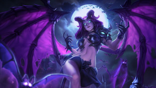 Demon girl purple wings fullmoon - league of legends free wallpaper for desktop