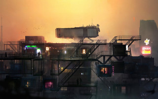 City smoke platform cyberpunk sunset - a platform free wallpaper