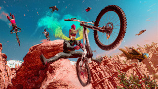Man bike red rock flying - other person free wallpaper for desktop