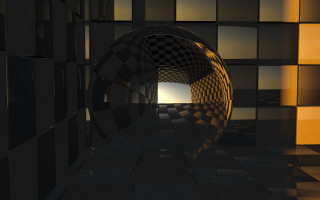 Black white sphere checkered floor - caustic free wallpaper