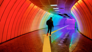 Tunnel walking mystical cyberpunk reflection - a long hallway free wallpaper for desktop