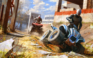 Man fourwheeler motorcycle city destruction - a man riding free wallpaper