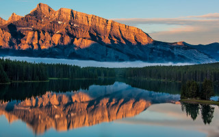 Mountain range reflection forest foggy 2 - a foggy sky free wallpaper