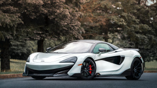 White sports car forest road - a black rim free wallpaper