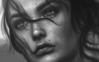 Woman blackandwhite hyperrealism face eyes - photo of her face free wallpaper