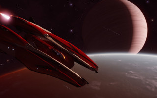 Red ship over planet cinematic - cinematic lighting free wallpaper