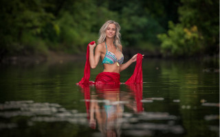 Woman bikini waterfall forest red - daphne mcclure free wallpaper for desktop